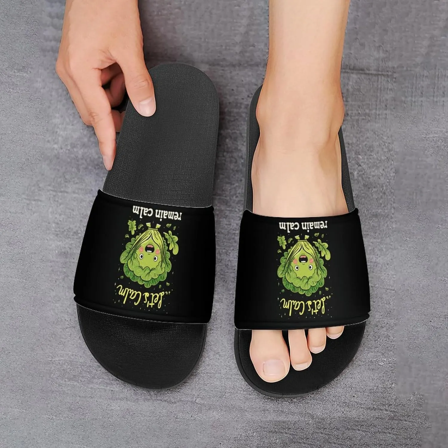 Lettuce Remain Calm Cute Vegetable Men's Slide Sandal Non Slip Shower Shoes Bathroom Slippers for Pool Beach