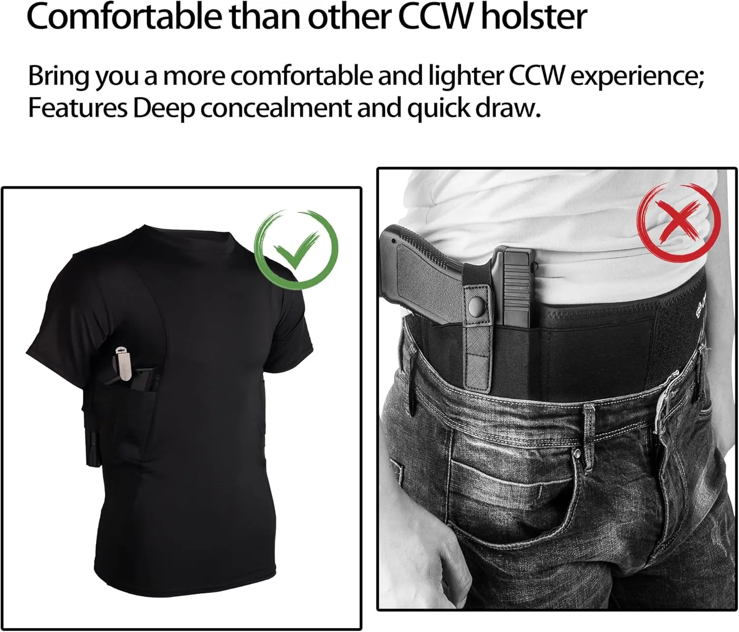 Lilcreek Scoop Neck Conceal Carry Shirts for Men: Undercover Concealed Carry Clothing with Gun Holster
