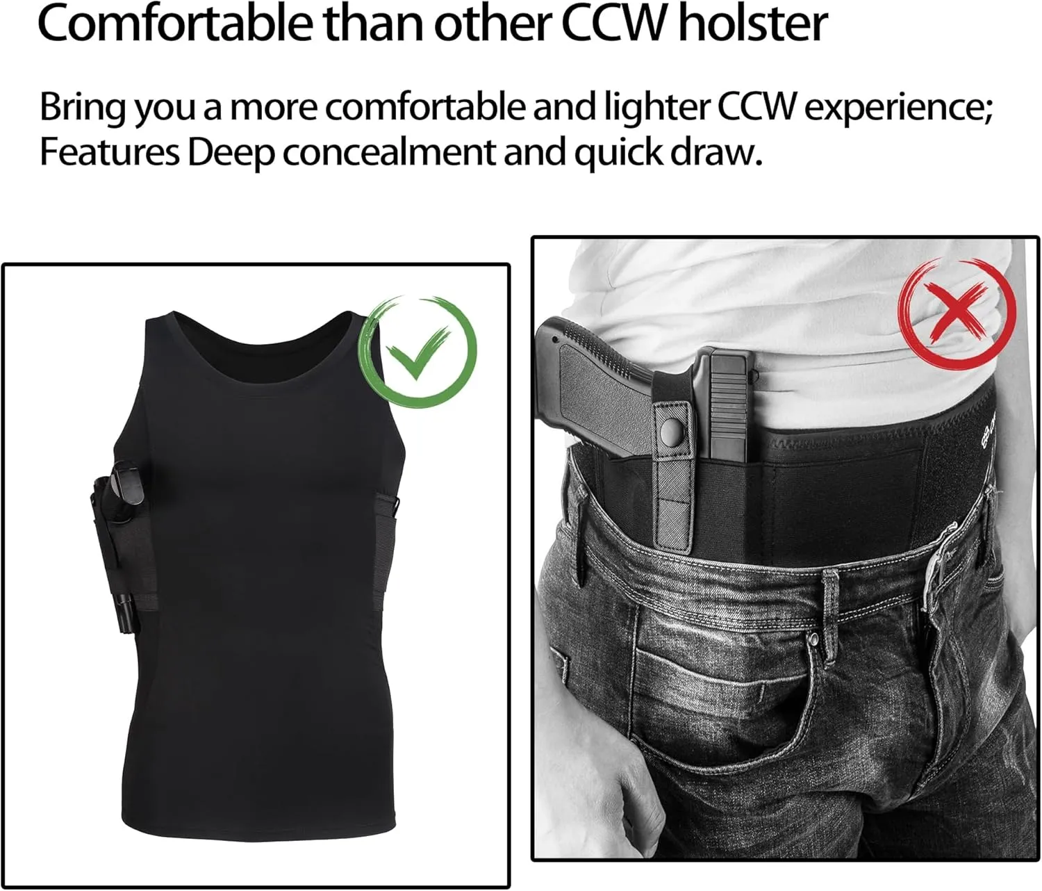 Lilcreek Scoop Neck Conceal Carry Shirts for Men: Undercover Concealed Carry Clothing with Gun Holster