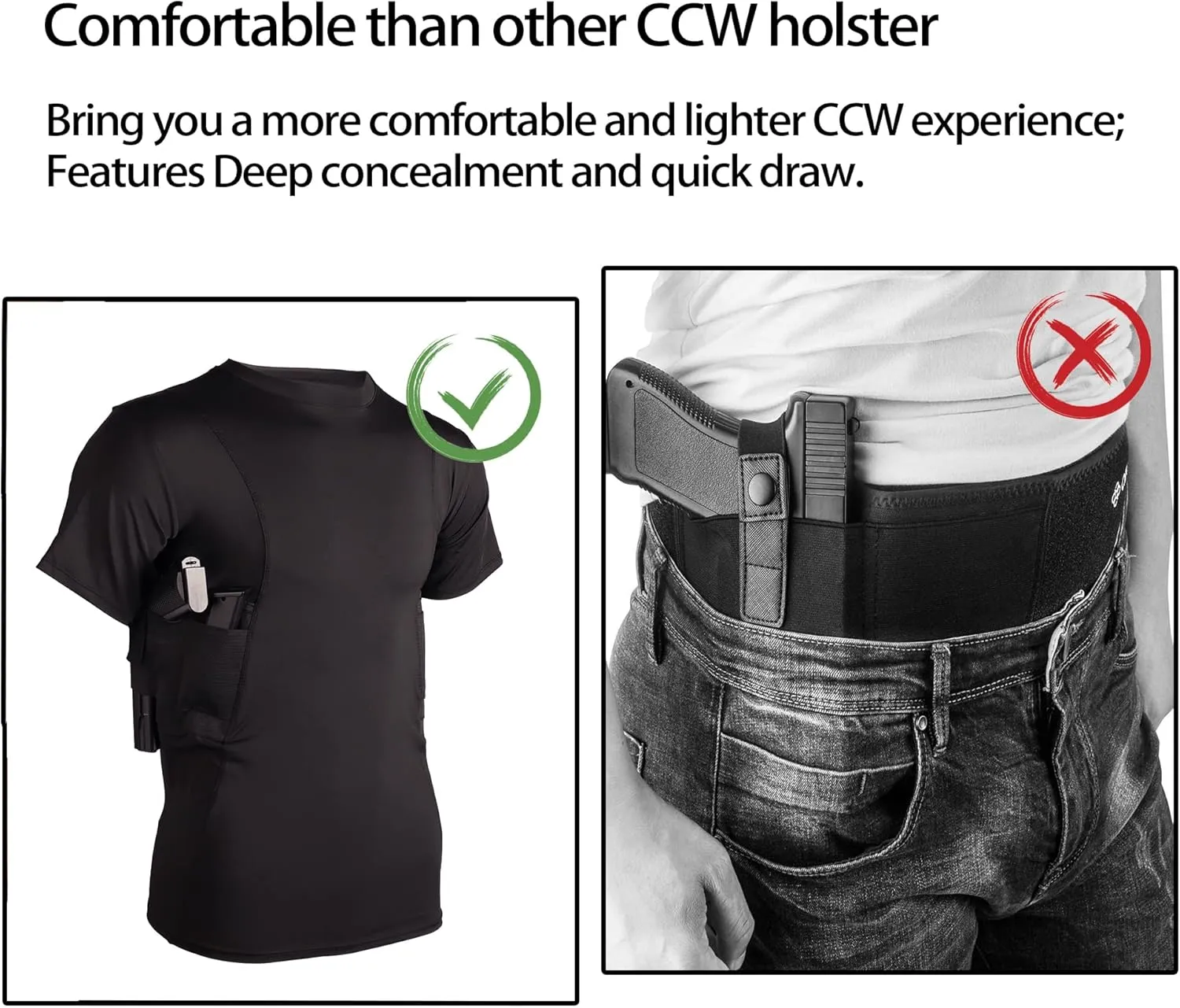 Lilcreek Scoop Neck Conceal Carry Shirts for Men: Undercover Concealed Carry Clothing with Gun Holster