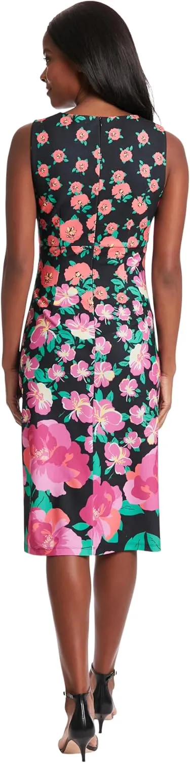 London Times Sleeveless, Asymmetric Neck, Pleated Midi Wedding Guest Dresses for Women
