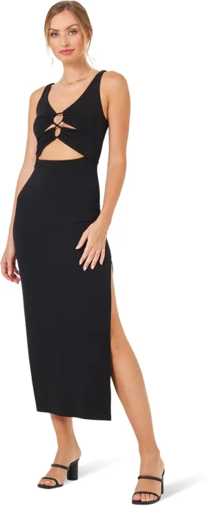 L*Space Camille Dress for Women, Fitted Ribbed Maxi, Ankle Length with Side Slit, Chic Dress for Vacation & Special Occasions, Black, S
