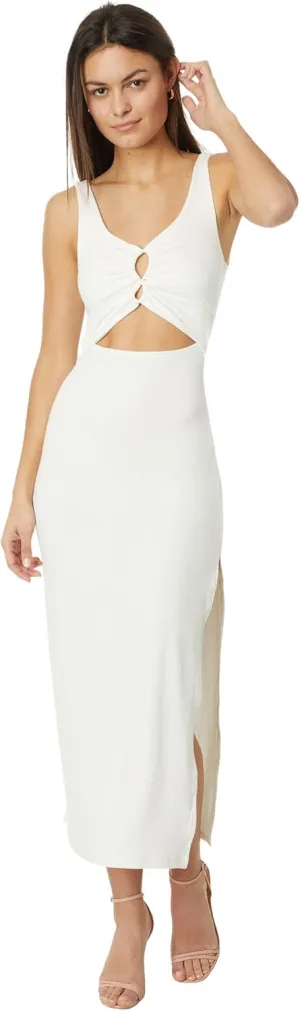 L*Space Camille Dress for Women, Fitted Ribbed Maxi, Ankle Length with Side Slit, Chic Dress for Vacation & Special Occasions, Cream, S
