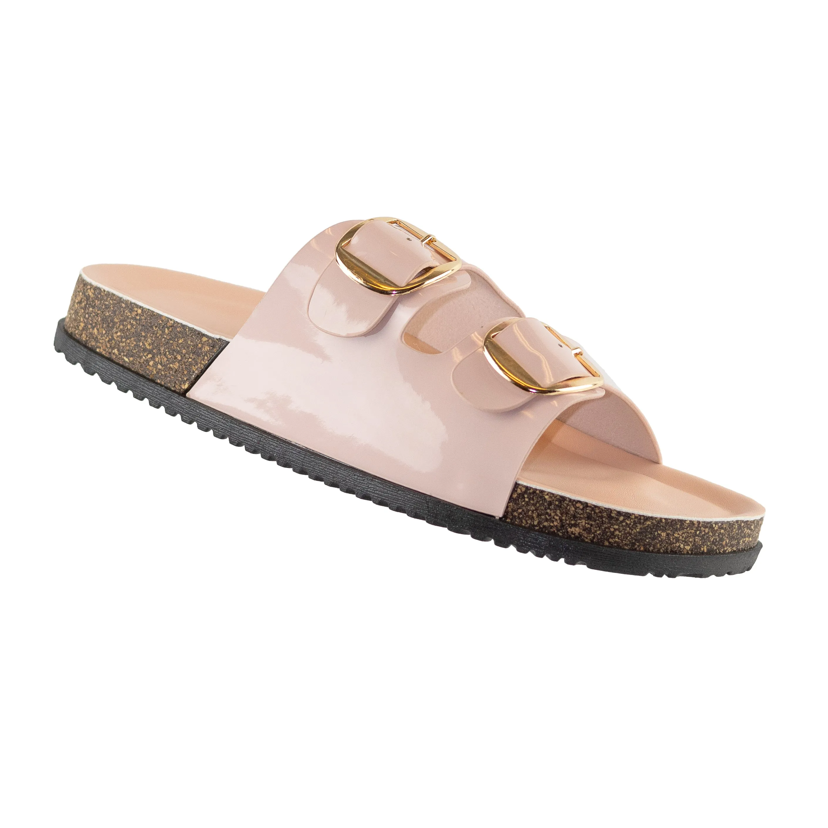 Luca - Buckle Detail Slip-On Sandals, Cork Comfort Sole & Double Strap, Casual Summer Footwear, Stylish & Supportive for Everyday Wear