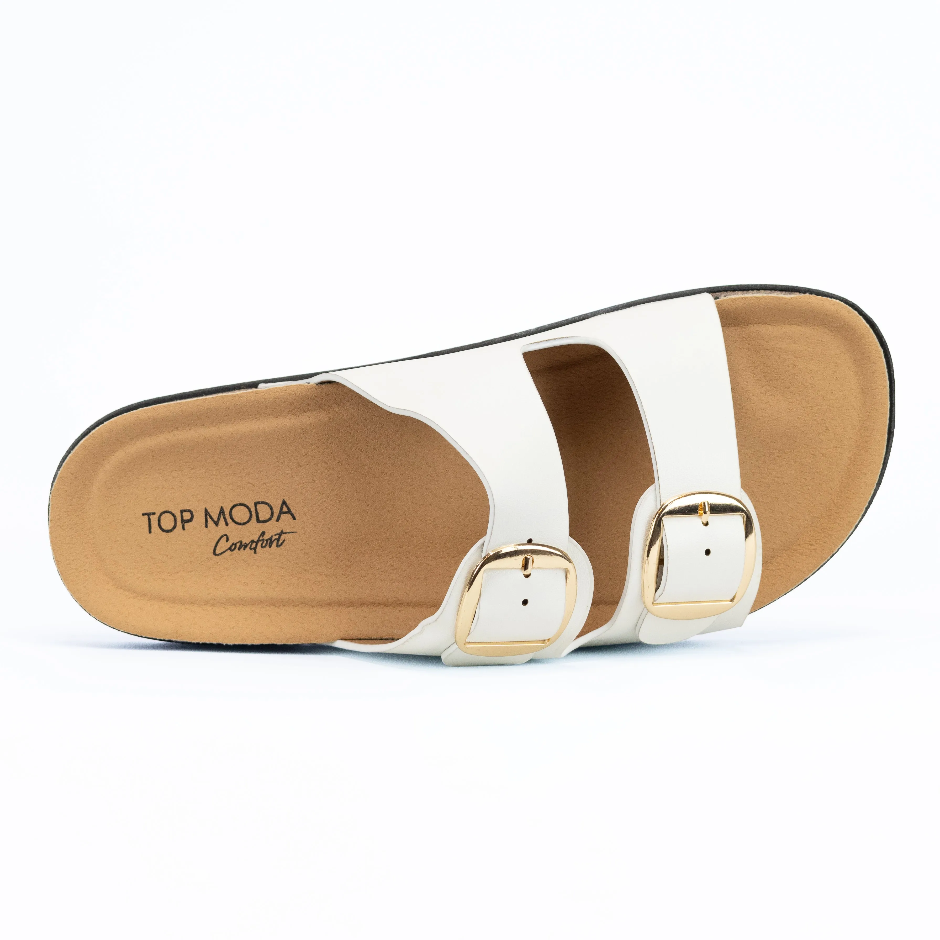 Luca - Buckle Detail Slip-On Sandals, Cork Comfort Sole & Double Strap, Casual Summer Footwear, Stylish & Supportive for Everyday Wear
