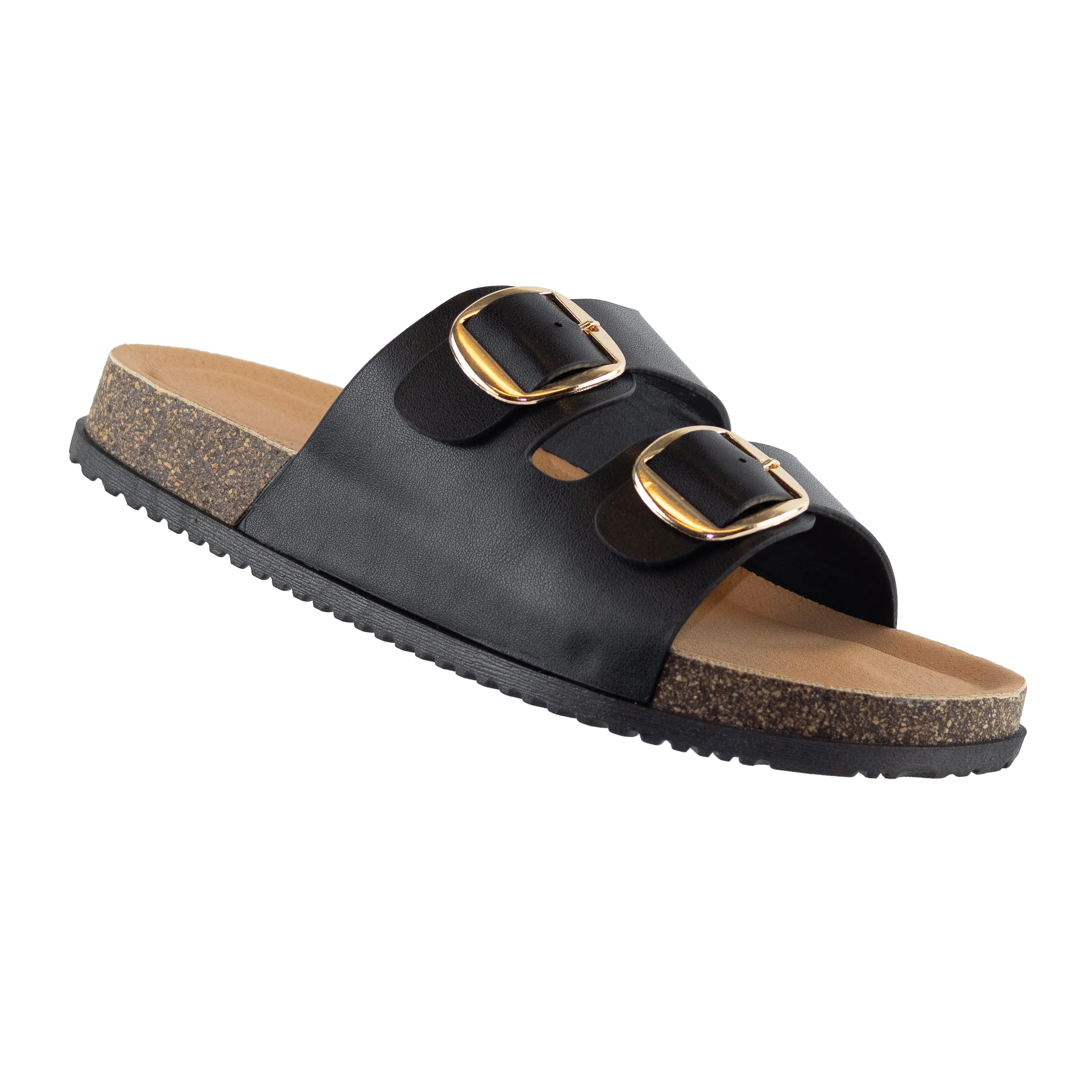 Luca - Buckle Detail Slip-On Sandals, Cork Comfort Sole & Double Strap, Casual Summer Footwear, Stylish & Supportive for Everyday Wear