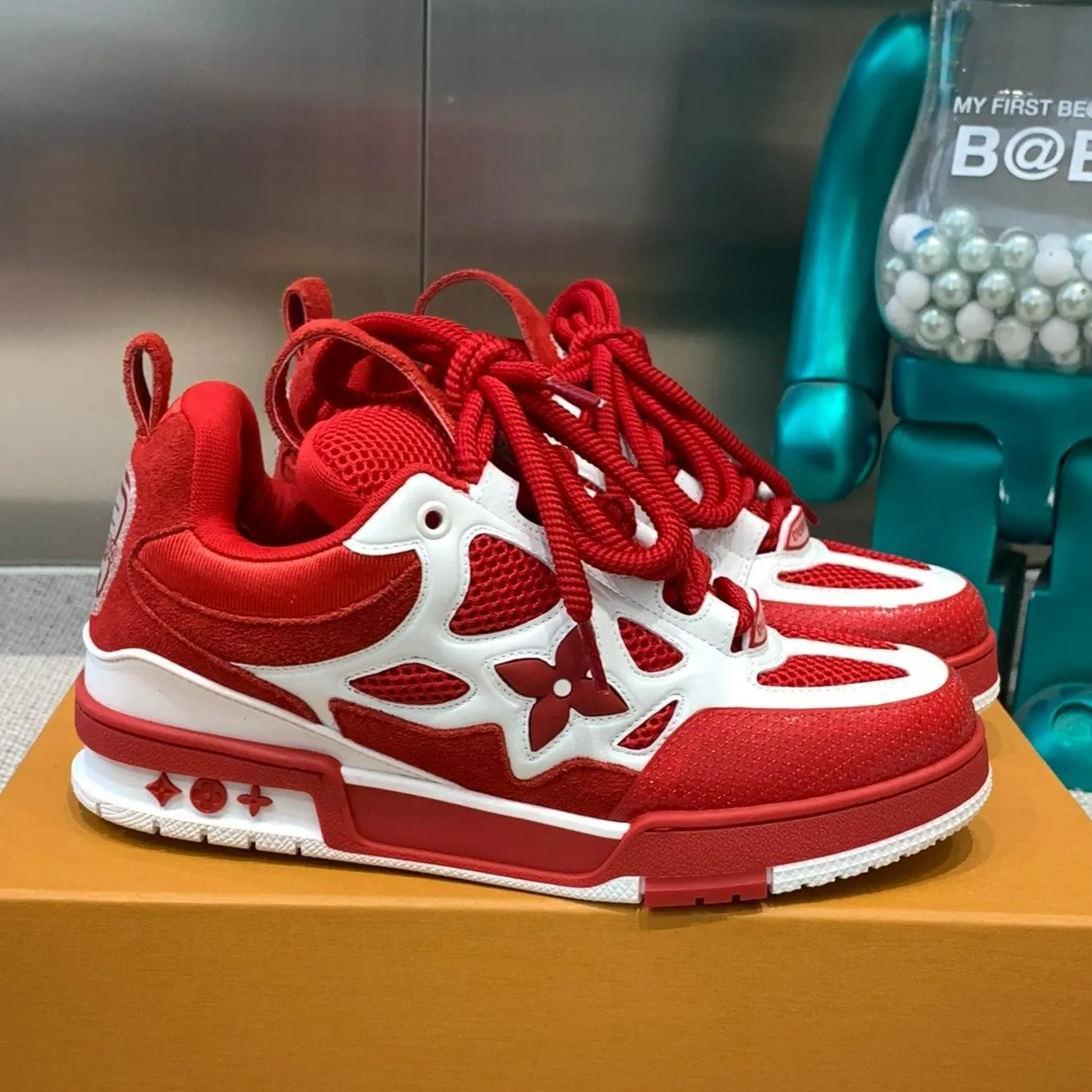 LV Skate Sneaker White Mix Red Cowhide
