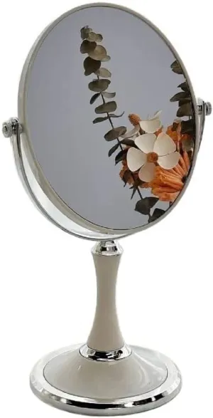 Makeup Mirror Compact Mirror Desktop Dressing Mirror Simple Metal Dressing Table Double-Sided Dressing Mirror Female Round Mirror (White) Vanity Mirror Make up Mirror(Medium)