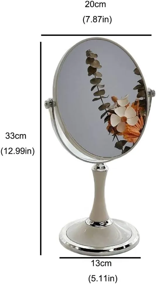 Makeup Mirror Compact Mirror Desktop Dressing Mirror Simple Metal Dressing Table Double-Sided Dressing Mirror Female Round Mirror (White) Vanity Mirror Make up Mirror(Medium)
