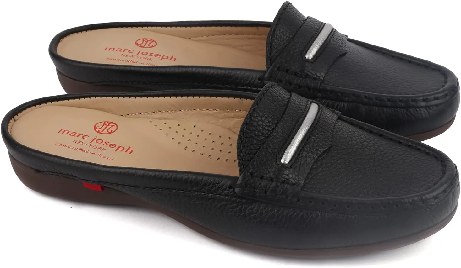 Marc Joseph New York Women's Leather Made in Brazil Luxury Mule Slide with Penny Detail