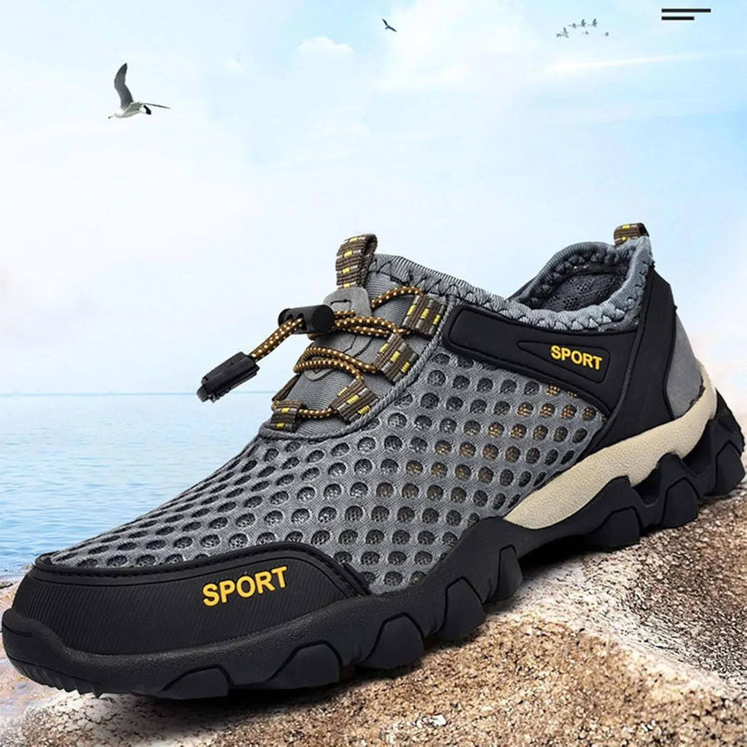 Men Summer Mesh Breathable Hiking Shoes Comfortable Walking Shoes Outdoor Travel Shoes Sneaker Rack for Men Bedroom Men Shoes
