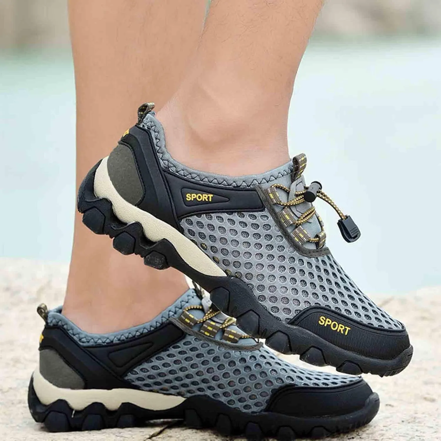 Men Summer Mesh Breathable Hiking Shoes Comfortable Walking Shoes Outdoor Travel Shoes Sneaker Rack for Men Bedroom Men Shoes