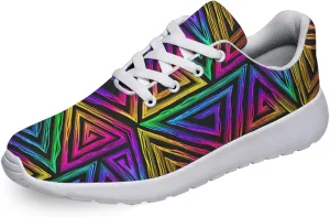Men Women Walking Running Shoes,Colored Triangle Spiral Lightweight Breathable Mesh Tennis Shoes Non Slip Athletic Workout Gym Sneakers White Size 9.5
