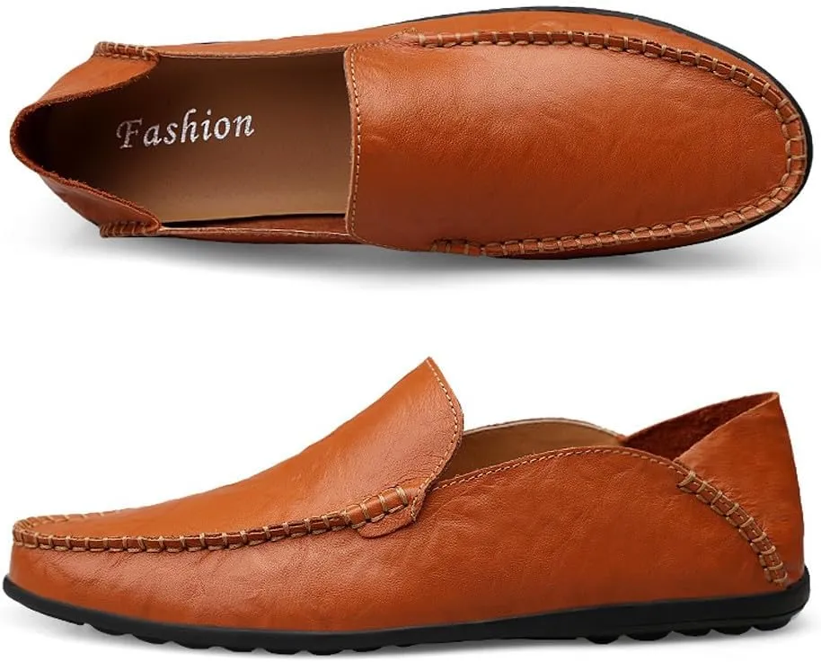 Men's Casual Genuine Leather Slip On Soft Driving Walking Shoes Penny Loafer Flats Shoes