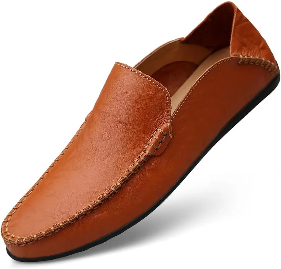 Men's Casual Genuine Leather Slip On Soft Driving Walking Shoes Penny Loafer Flats Shoes