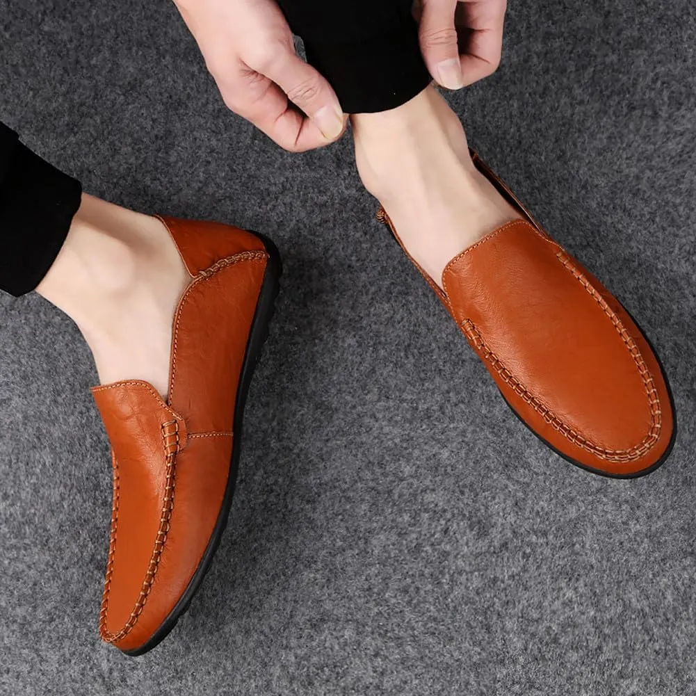 Men's Casual Genuine Leather Slip On Soft Driving Walking Shoes Penny Loafer Flats Shoes