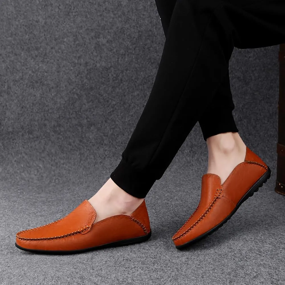 Men's Casual Genuine Leather Slip On Soft Driving Walking Shoes Penny Loafer Flats Shoes