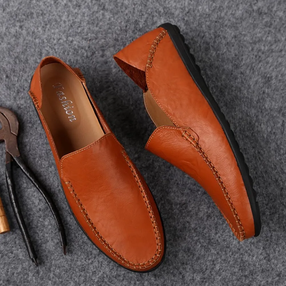 Men's Casual Genuine Leather Slip On Soft Driving Walking Shoes Penny Loafer Flats Shoes