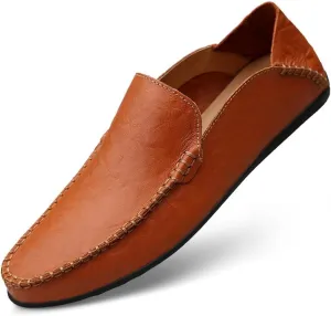 Men's Casual Genuine Leather Slip On Soft Driving Walking Shoes Penny Loafer Flats Shoes