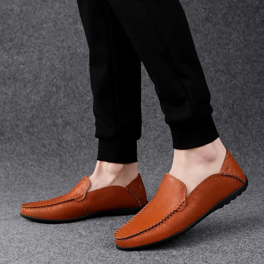 Men's Casual Genuine Leather Slip On Soft Driving Walking Shoes Penny Loafer Flats Shoes