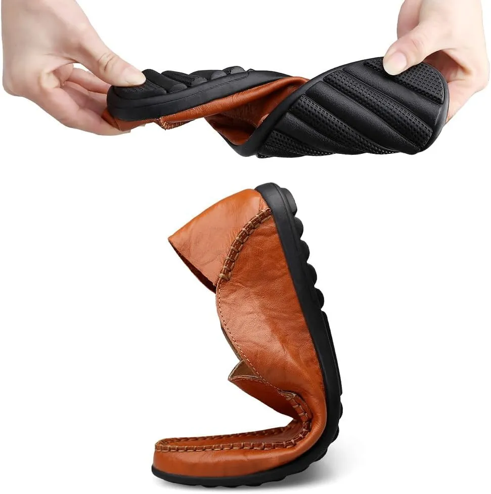 Men's Casual Genuine Leather Slip On Soft Driving Walking Shoes Penny Loafer Flats Shoes