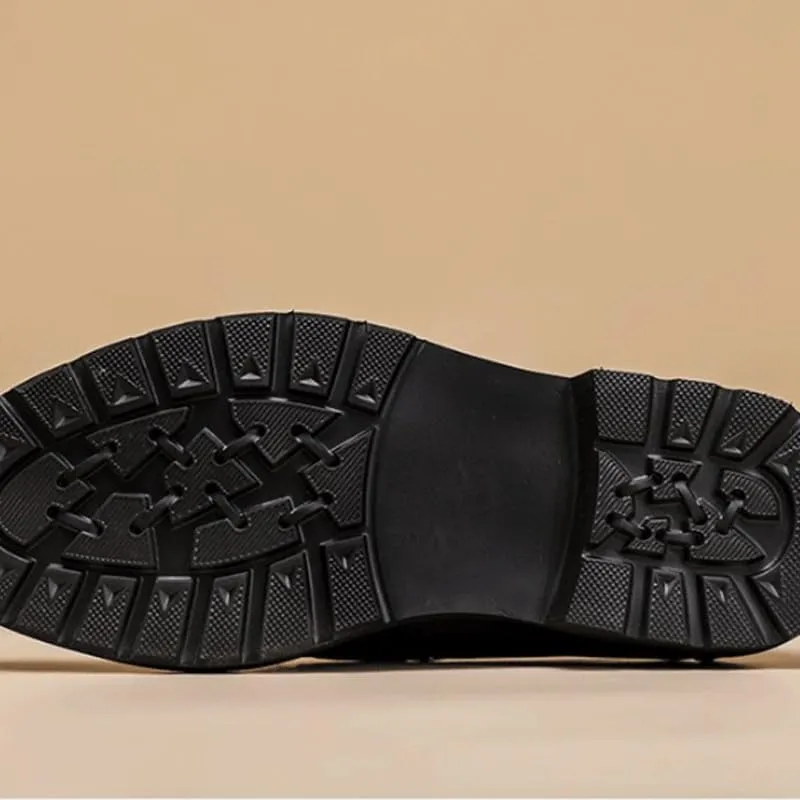 Men's Double Monk Strap Fashion Luxury Slip on Formal Business Shoes Fashion Round Toe Lug Sole Business Dress Lace-Up Penny Loafer for Men