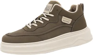 Mens Fashion Suede Leather Lace Up Platform Fur Lined Sneakers Casual Retro Warm Round Toe Non Slip Flats Walking Shoes for Daily Travel