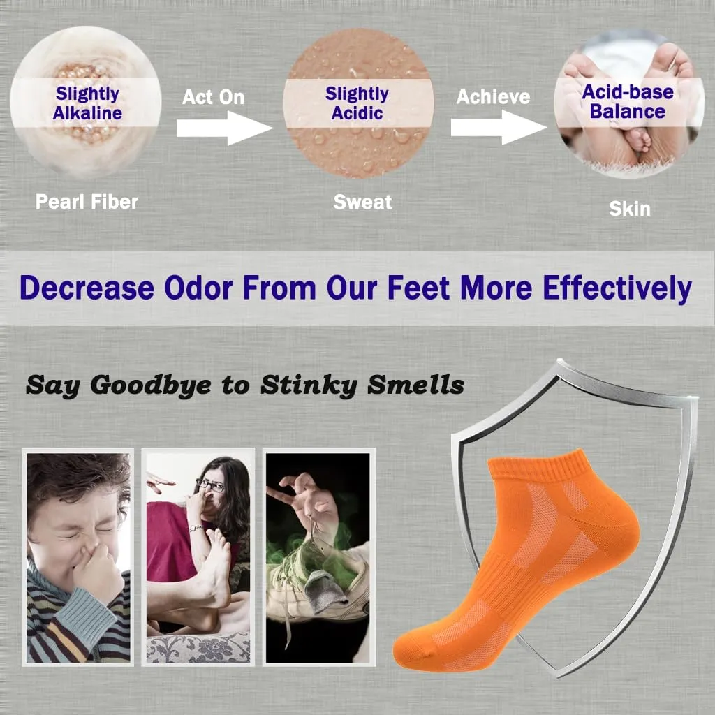 Mens Sports Low Cut Ankle Socks, Cotton & Pearl-Fiber Socks Drcrease-Odor Moisture-Wicking for Sweaty Feet (4 Pack)