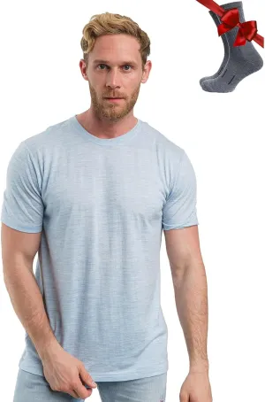 Merino.tech Merino Wool T-Shirt Mens - 100% Organic Merino Wool Undershirt Thermal Shirt Men and Hiking Socks