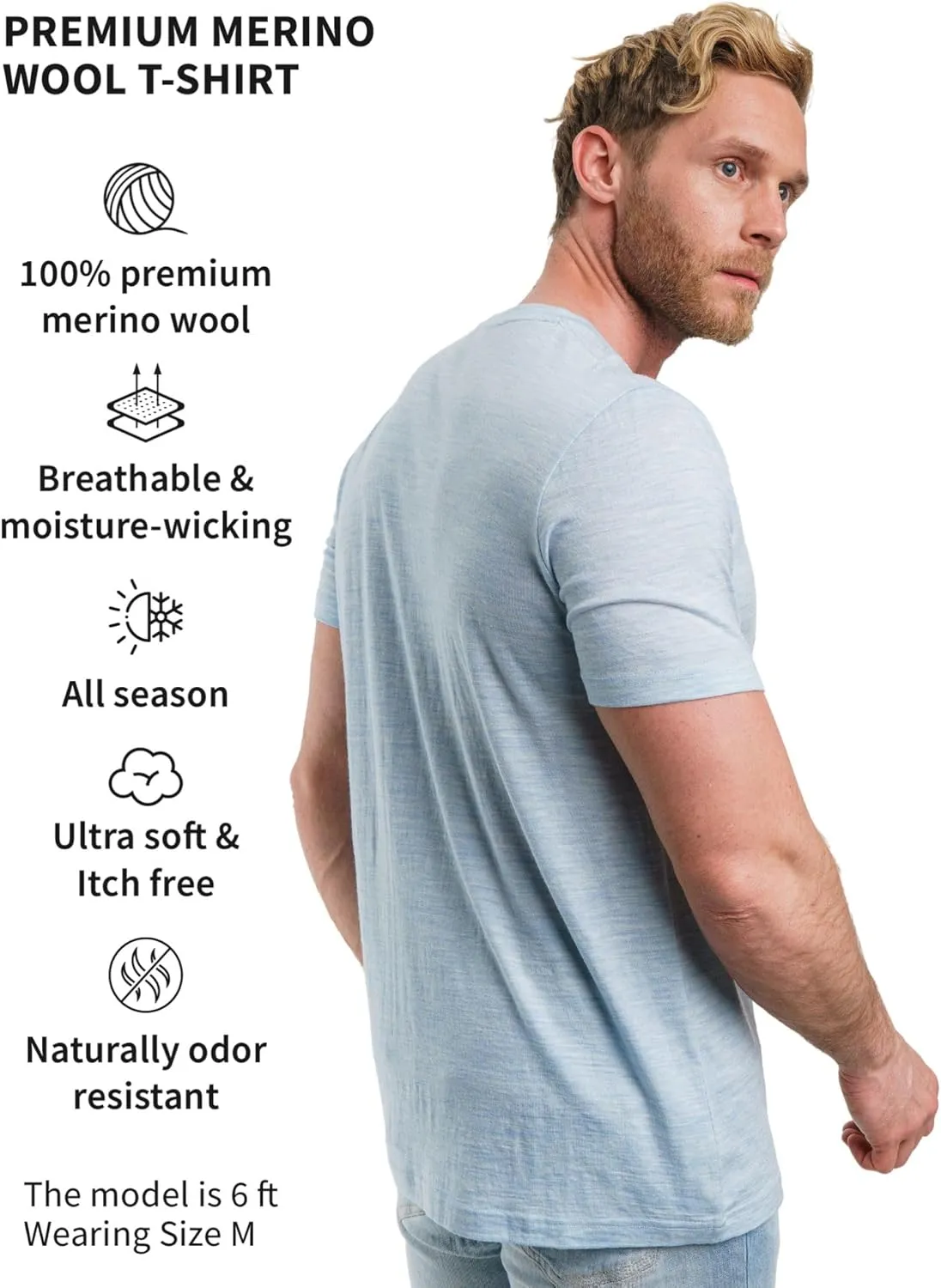 Merino.tech Merino Wool T-Shirt Mens - 100% Organic Merino Wool Undershirt Thermal Shirt Men and Hiking Socks