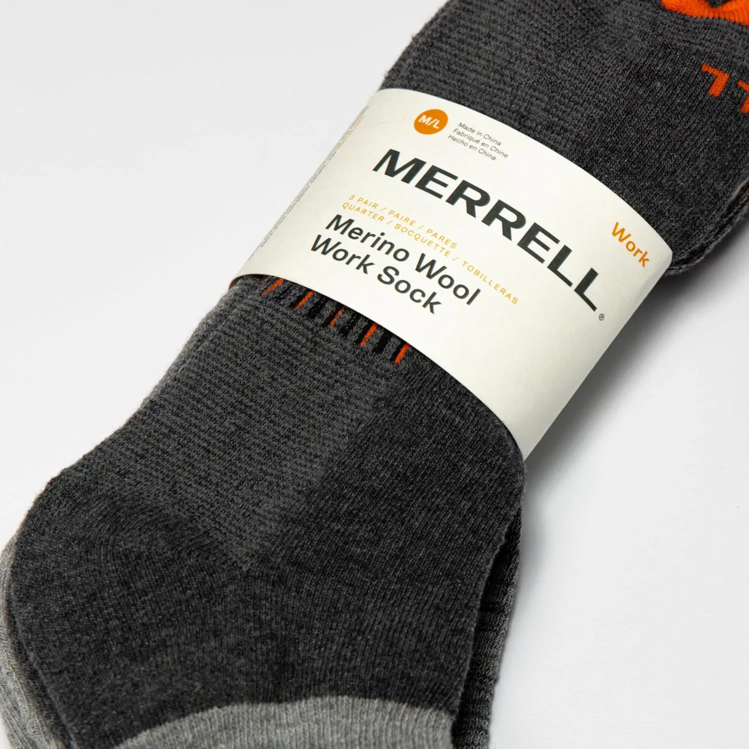 Merrell Unisex-Adult Merino Wool Work Socks - 3 Pairs - Half Cushion Comfort & Arch Support