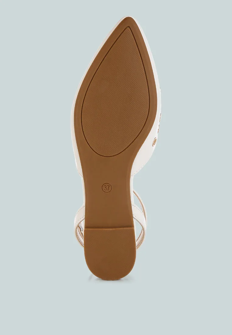 Metallic Eyelet Detail Flat Sandals By RUW