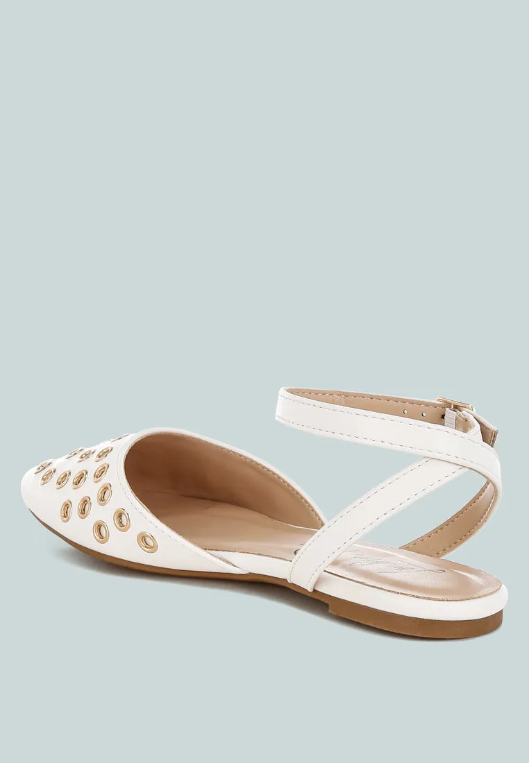 Metallic Eyelet Detail Flat Sandals By RUW