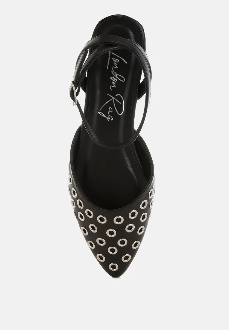 Metallic Eyelet Detail Flat Sandals By RUW