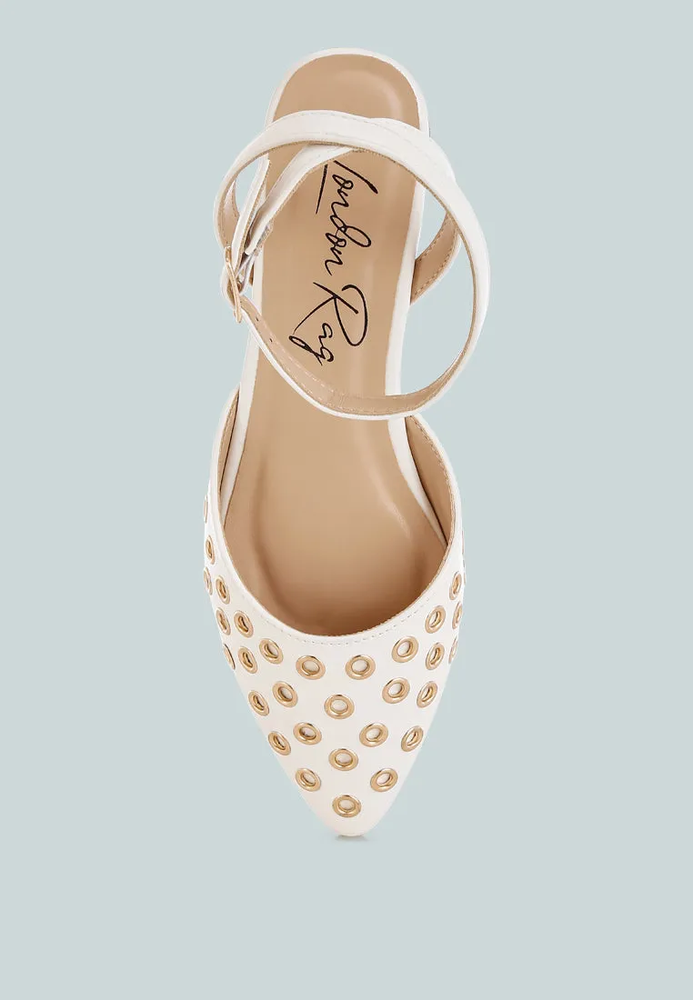 Metallic Eyelet Detail Flat Sandals By RUW