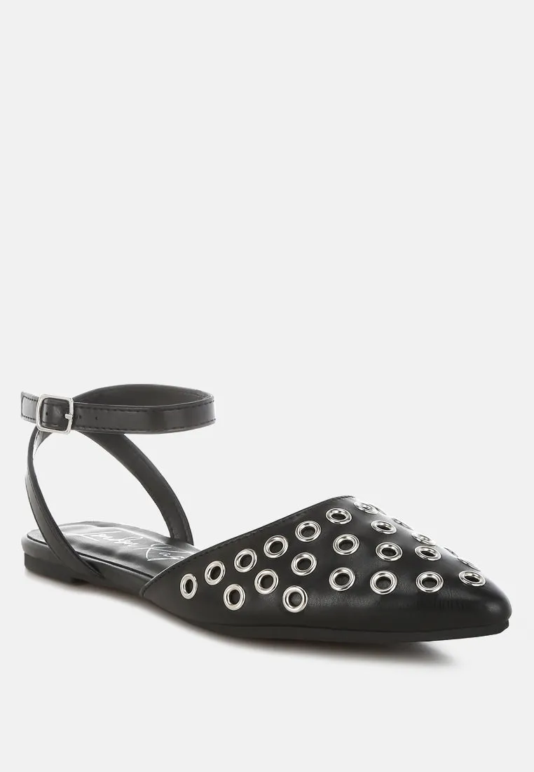 Metallic Eyelet Detail Flat Sandals By RUW