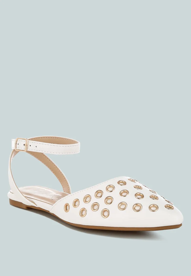Metallic Eyelet Detail Flat Sandals By RUW