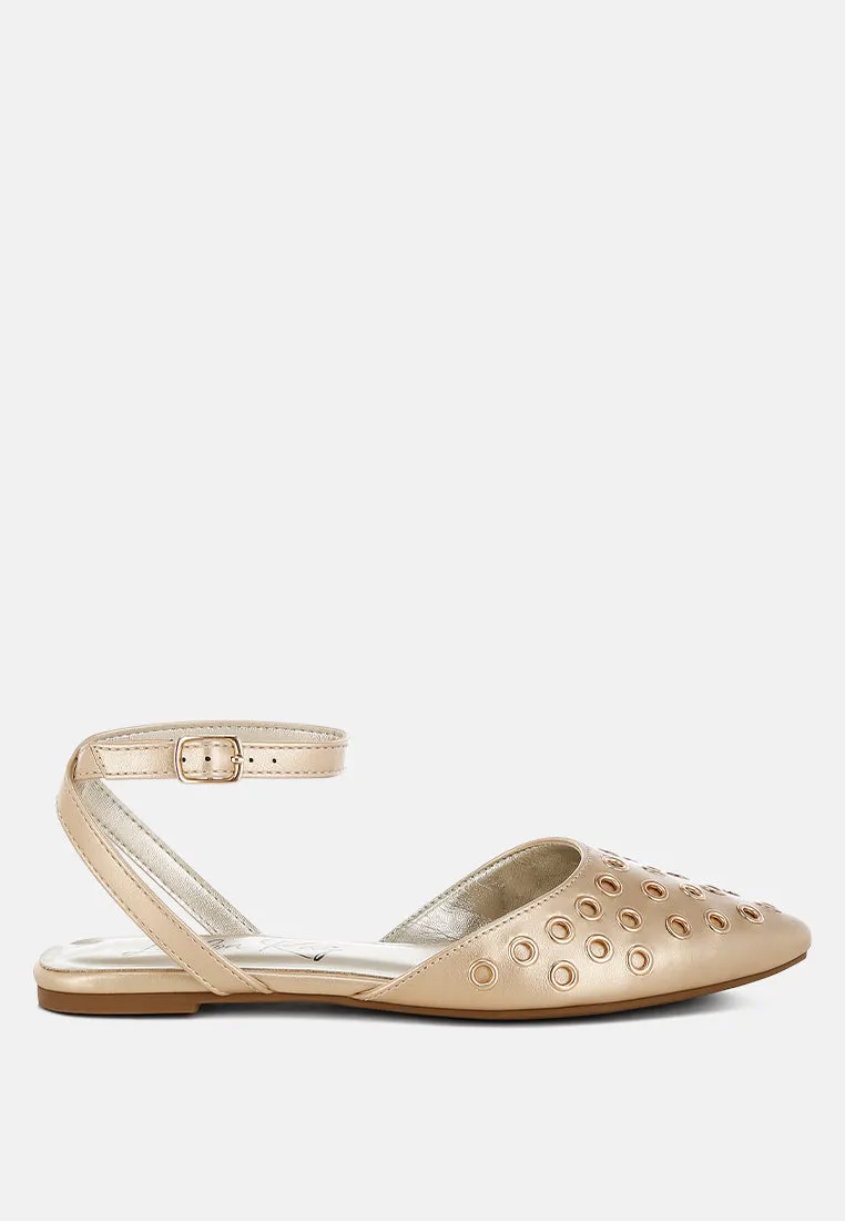 Metallic Eyelet Detail Flat Sandals By RUW