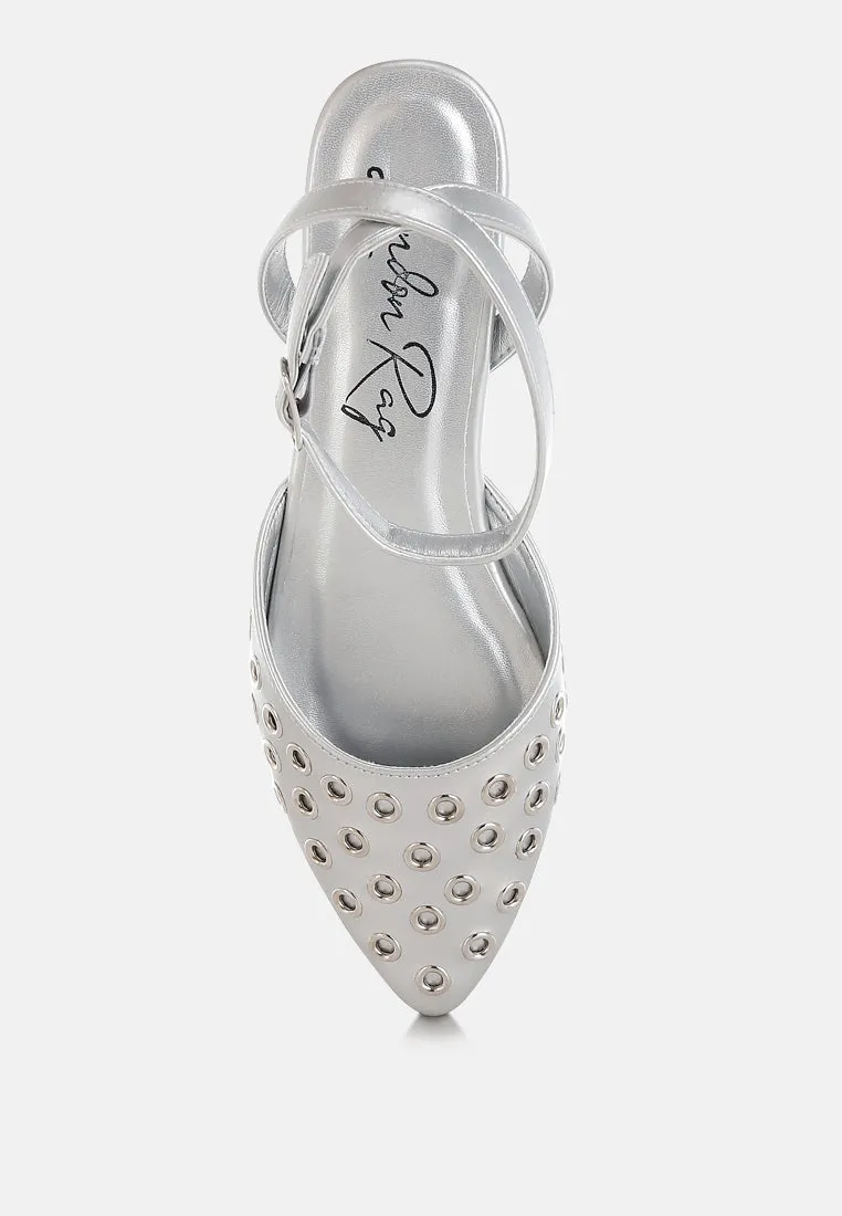Metallic Eyelet Detail Flat Sandals By RUW