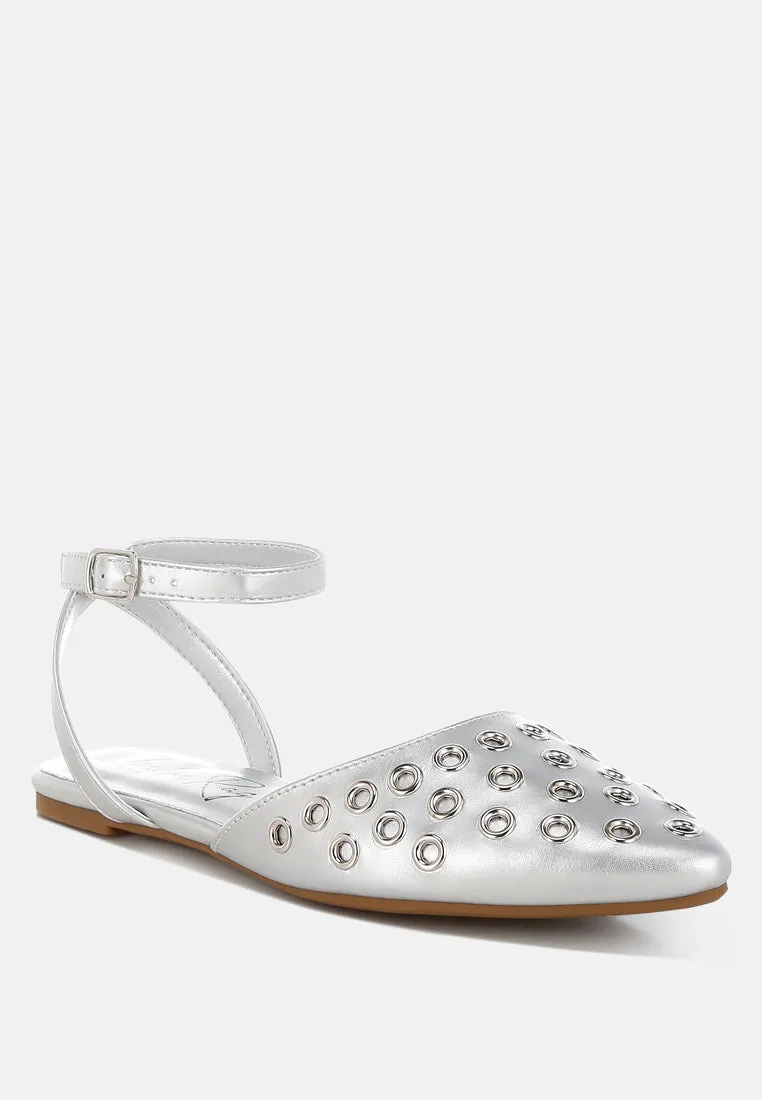 Metallic Eyelet Detail Flat Sandals By RUW