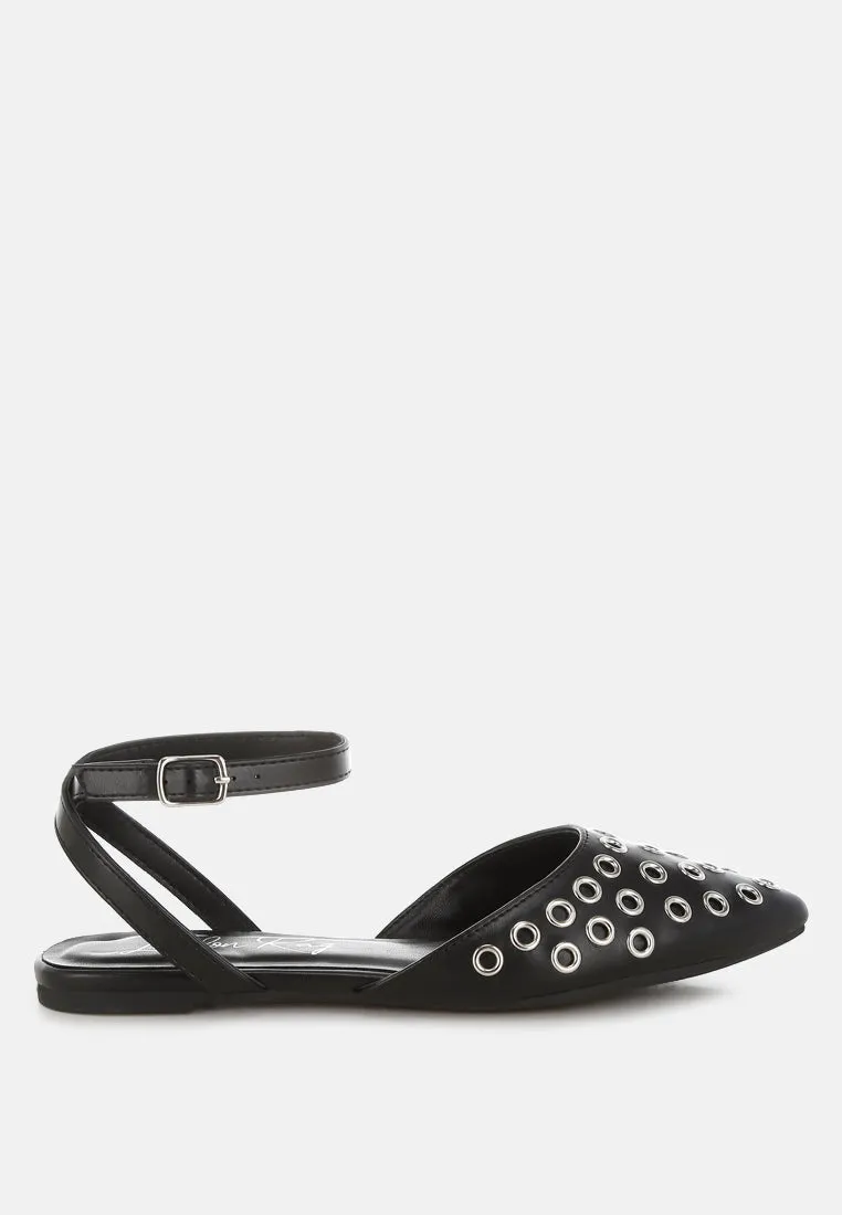 Metallic Eyelet Detail Flat Sandals By RUW