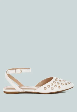 Metallic Eyelet Detail Flat Sandals By RUW