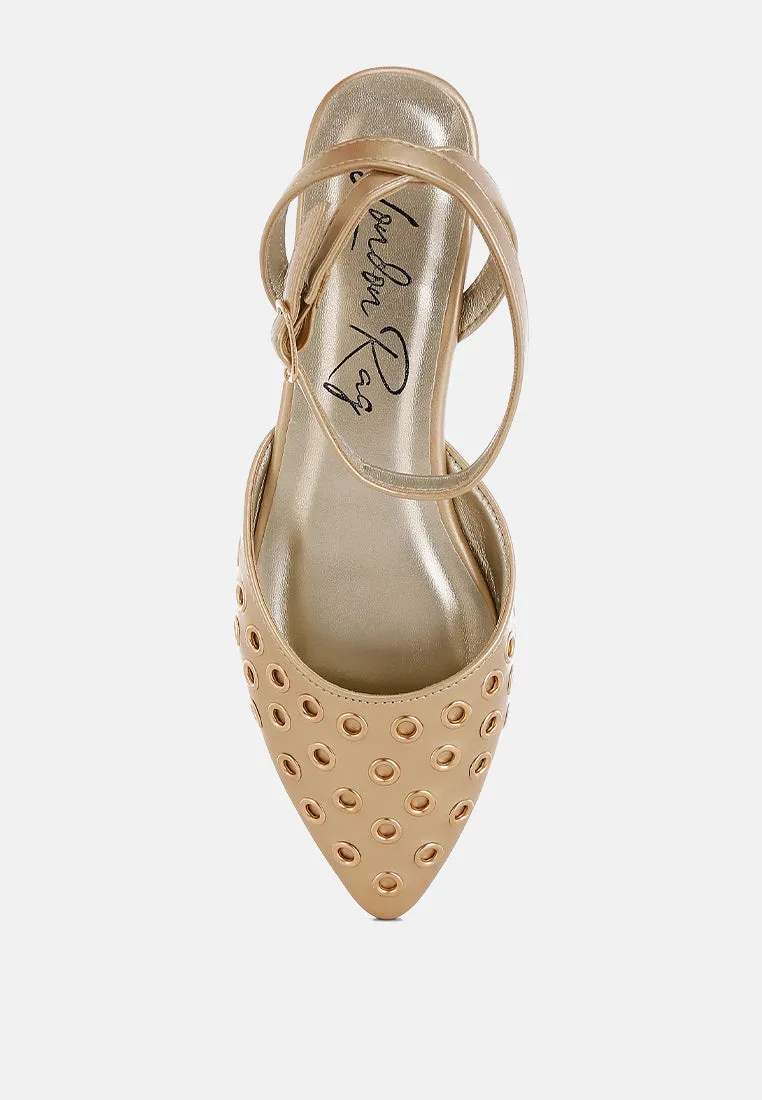 Metallic Eyelet Detail Flat Sandals By RUW