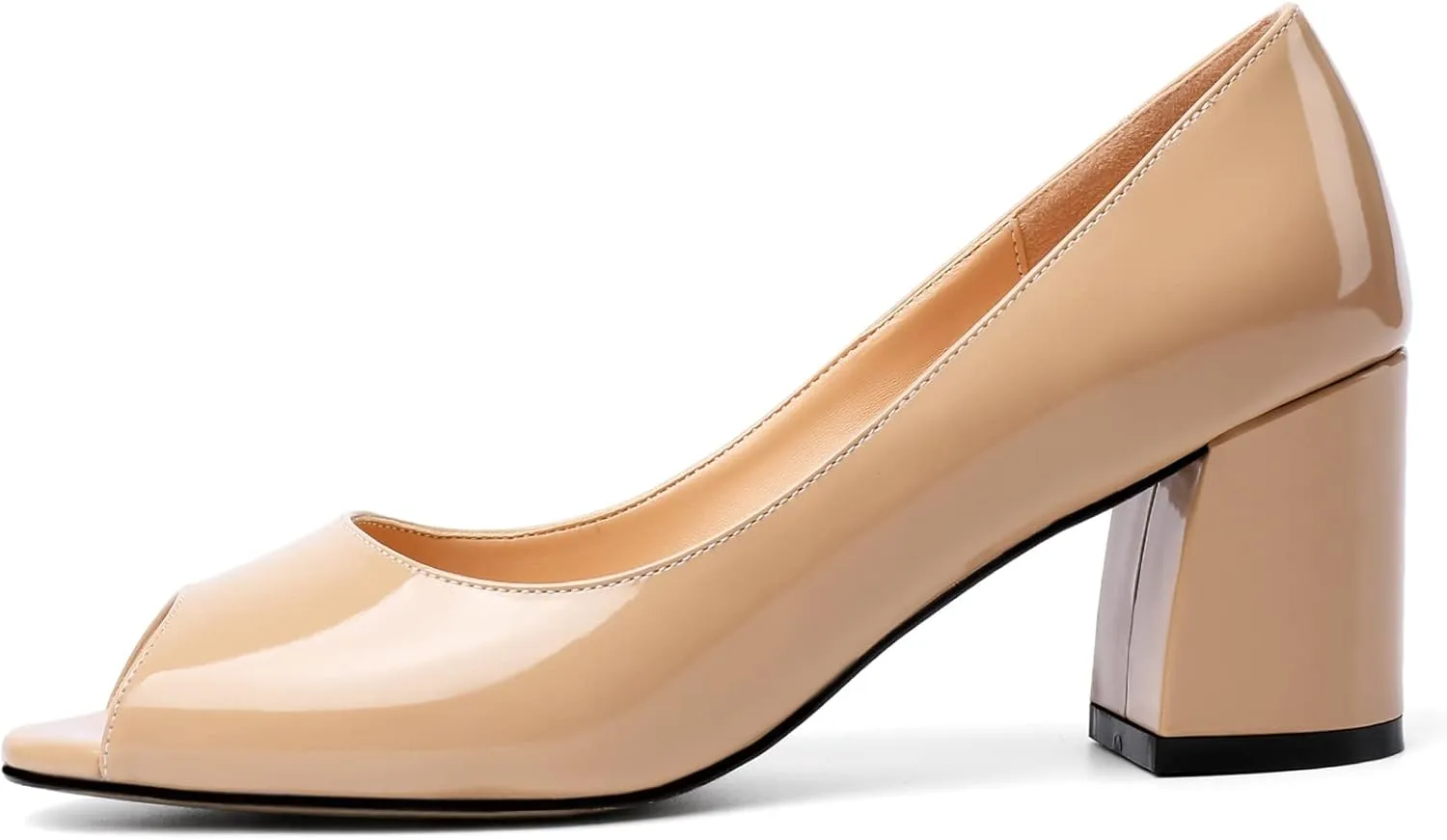 Mettesally Womens Peep Toe Pumps Low Chunky Heels Slip On Comfortable Open Toe Wedding Prom Dressy Shoes