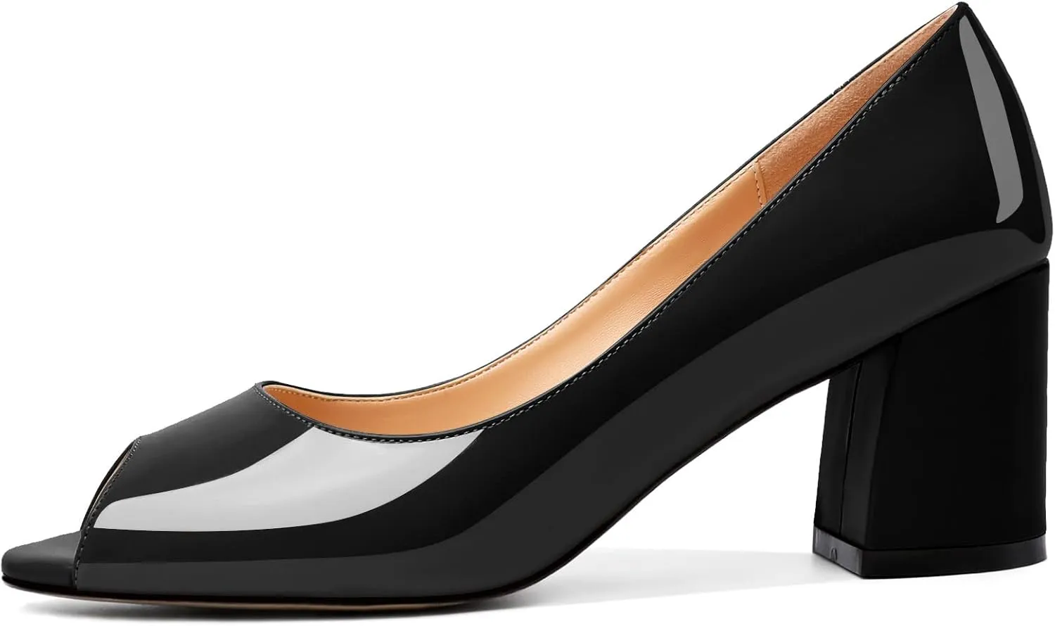 Mettesally Womens Peep Toe Pumps Low Chunky Heels Slip On Comfortable Open Toe Wedding Prom Dressy Shoes