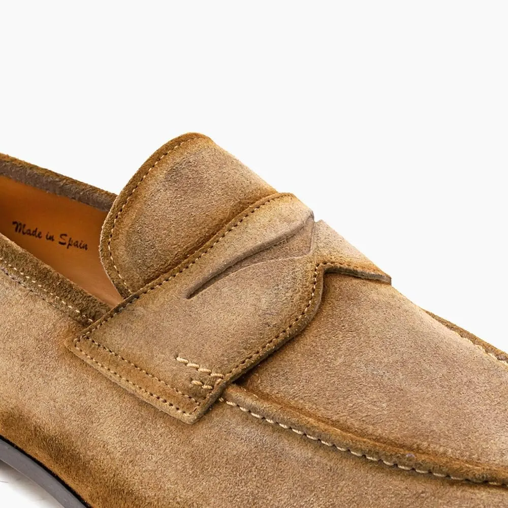 Mezlan - Men's Hand-Stained Penny Loafer Dress Shoes - Caro Suede Penny Loafer - Classic Formal Footwear for Business, Wedding, and Office
