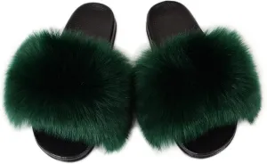 MH Bailment Womens Furry Fluffy Slippers Faux Fur House Slippers Open Toe Fuzzy Slides Soft Flat Slip On Sandals for Indoor Outdoor