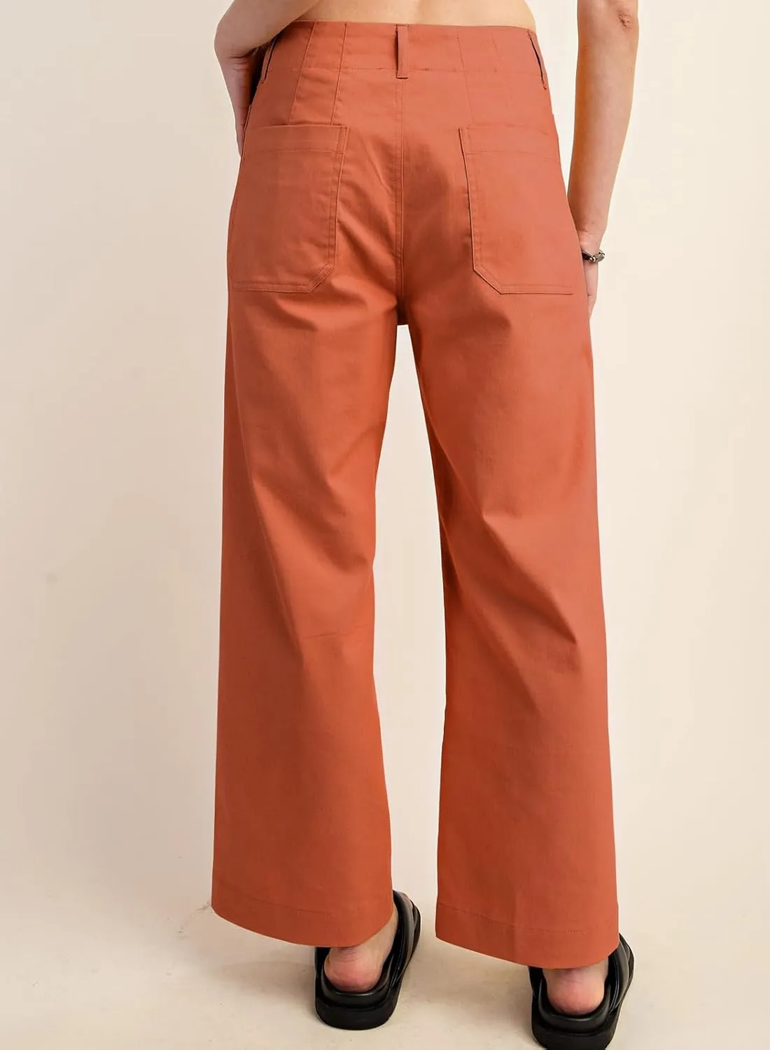 miduo Womens High Waisted Cropped Wide Leg Stretchy Straight Pants Trousers with Pockets