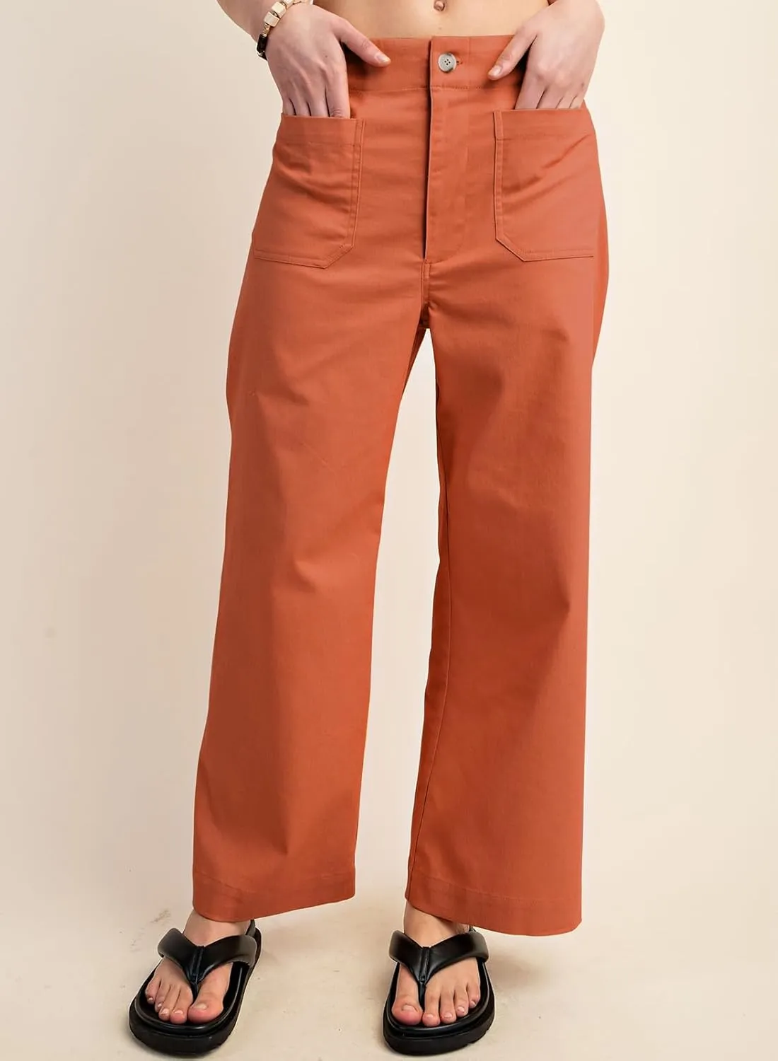 miduo Womens High Waisted Cropped Wide Leg Stretchy Straight Pants Trousers with Pockets