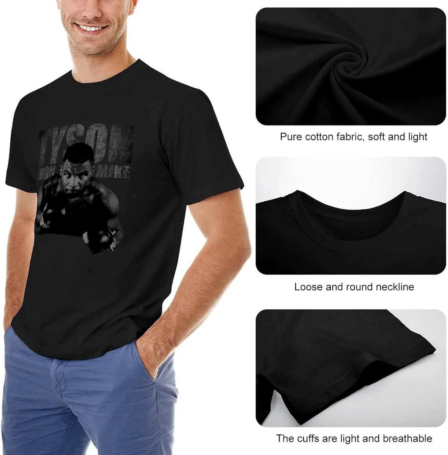 Mike Boxer Tyson Men's T Shirt Cotton Short Sleeve Round Neck Shirts Classic Graphic Tee Tshirt